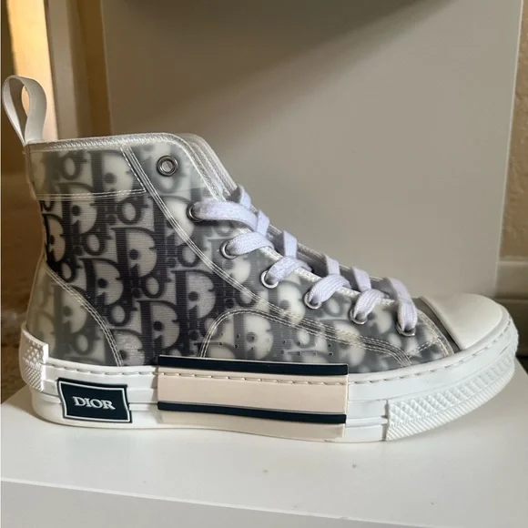 Dior Gray Patterned High-Top Sneakers Dior Grey Canvas B23 High Top Sneakers Size 39 Dior | TLC main image 2